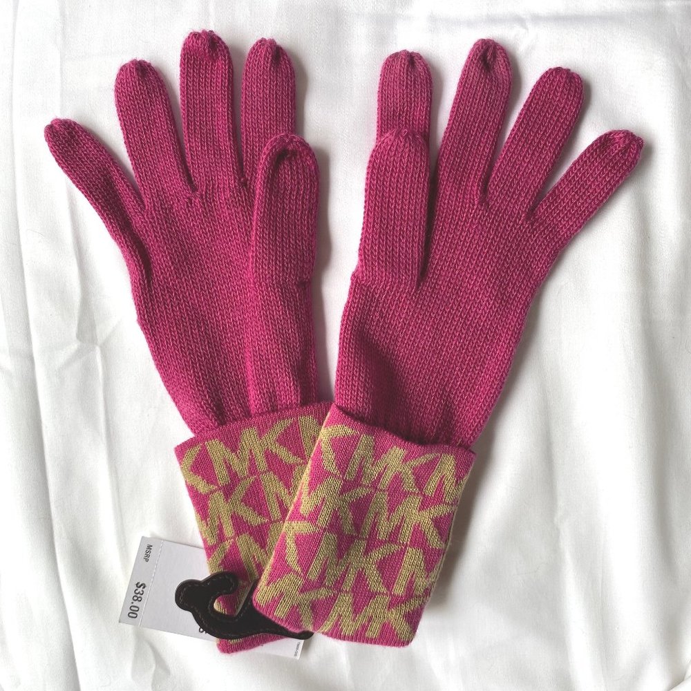 New MICHAEL Michael Kors Pink Signature Warm Gloves